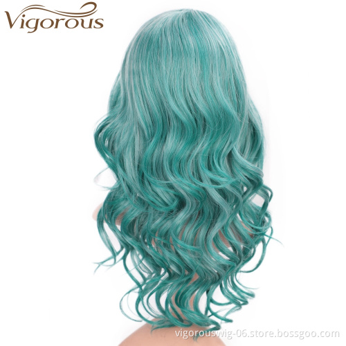 Vigorous Long Curly Lake Blue Wig for Cosplay Girls Women Heat Resistant Fiber Synthetic Hair Party Cosplay Wigs
